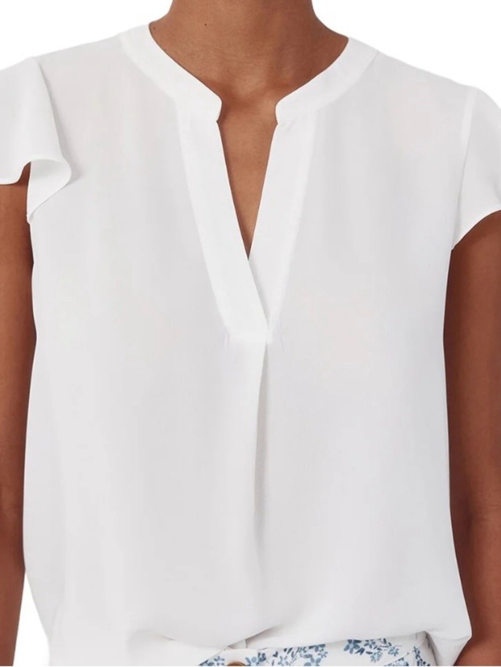 Calvin Klein White Split-Neck Flutter Sleeve Top